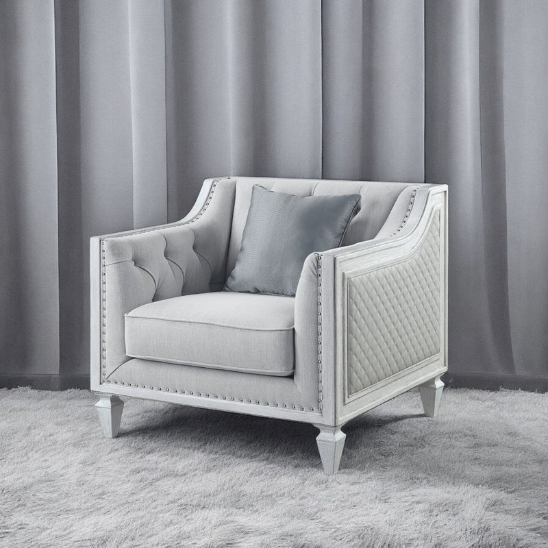 Katia - Chair With Pillow - Light Gray Linen & Weathered White