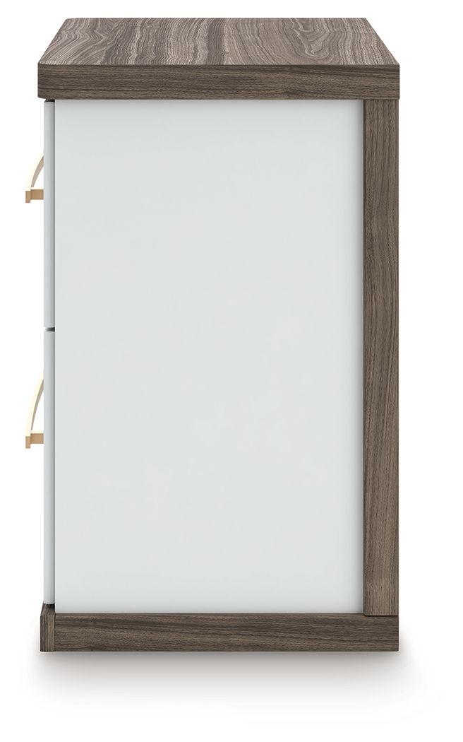 Kendanport - Two Drawer Night Stand - Brown / White - R&R Furniture Gallery (Fountain Valley, CA)