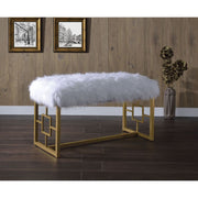 Bagley II - 21" Bench - White Faux Fur & Gold - R&R Furniture Gallery (Fountain Valley, CA)