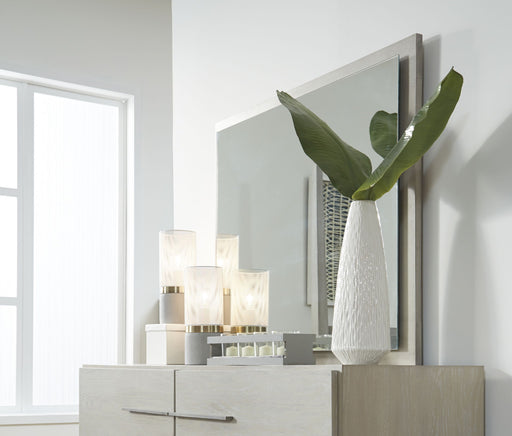 Modus Destination floating glass mirror in cotton grey with sleek standalone design, showcasing modern home decor style.