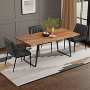 Handcrafted Delta dining table by Simpli-Home showing a sturdy wooden surface and elegant design for a modern dining room.