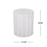Antique white outdoor end table with soft wave edge by Noble House, showcasing a sturdy design perfect for patio or garden.
