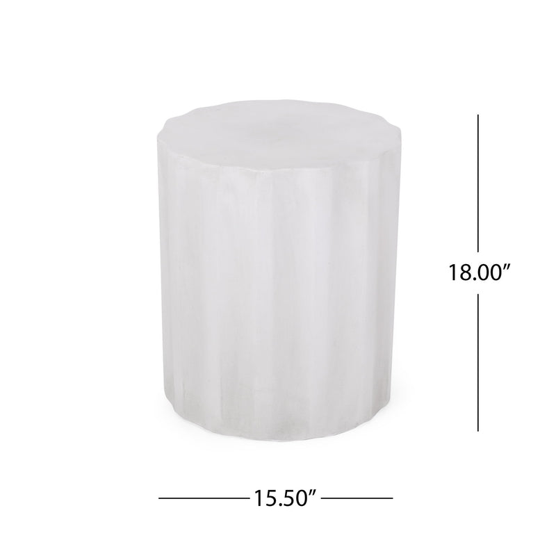 Antique white outdoor end table with soft wave edge by Noble House, showcasing a sturdy design perfect for patio or garden.