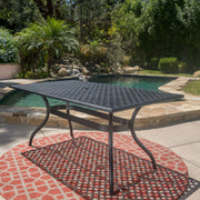 Outdoor Aluminum Dining Table With Lattice Design And Center Umbrella Hole - Black - R&R Furniture Gallery (Fountain Valley, CA)