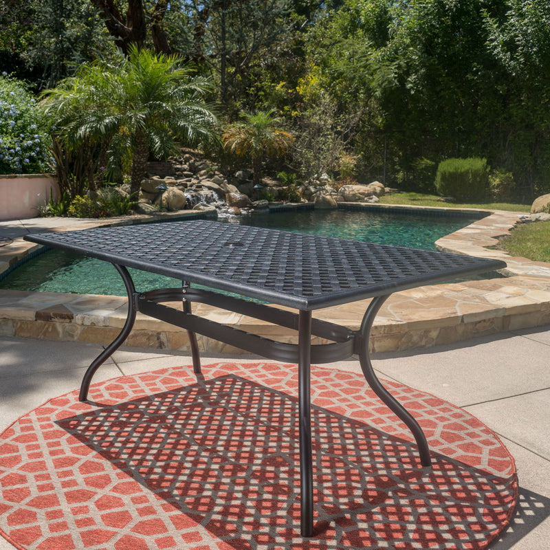 Outdoor Aluminum Dining Table With Lattice Design And Center Umbrella Hole - Black - R&R Furniture Gallery (Fountain Valley, CA)