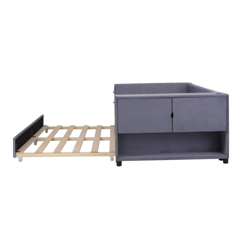 Upholstered Bed With Storage And Twin Trundle, USB Charging Ports - R&R Furniture Gallery (Fountain Valley, CA)