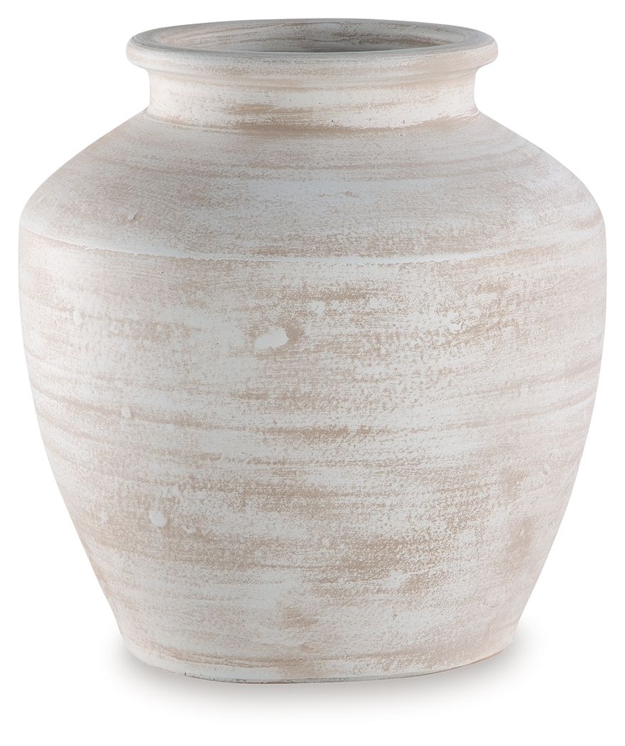 Signature Design by Ashley Meadie 12-inch vase with a sleek, modern ceramic design and neutral finish.
