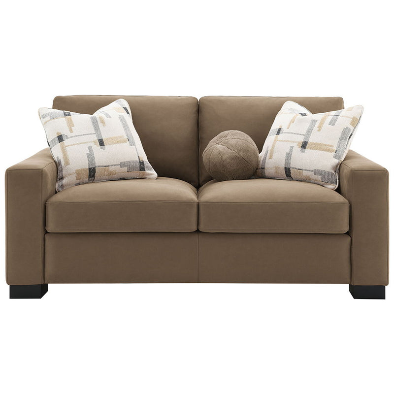 Darya - Loveseat With 3 Pillows - Brown Suede Fabric - R&R Furniture Gallery (Fountain Valley, CA)