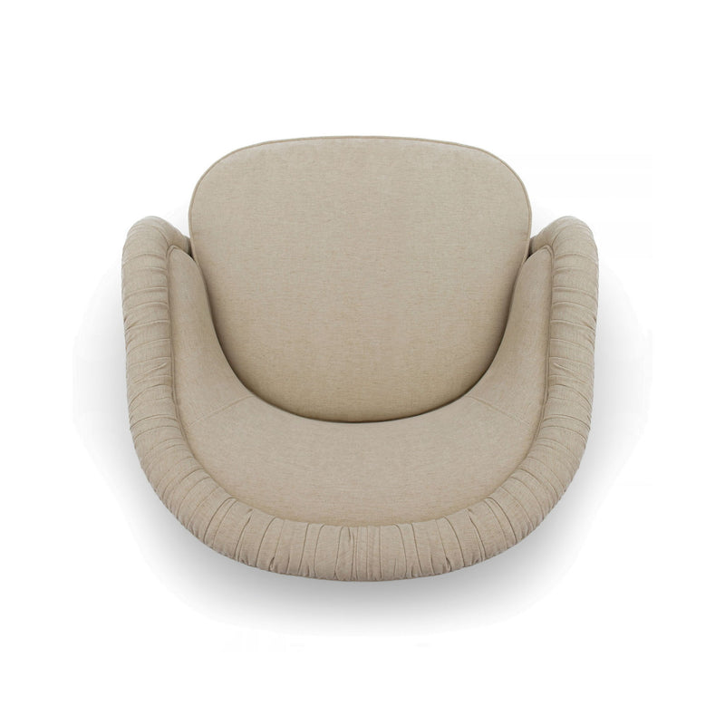 TOV Furniture Pamela chenille tassel lounge chair in tan, accent chair with soft fabric and decorative tassels, modern home decor.