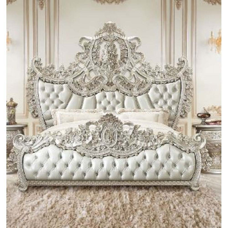 Sandoval - Eastern King Bed - Beige Synthetic Leather & Champagne - R&R Furniture Gallery (Fountain Valley, CA)