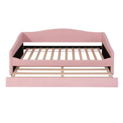 Halcyon Home upholstered daybed with integrated light and trundle, featuring plush fabric and stylish design for versatile living spaces.