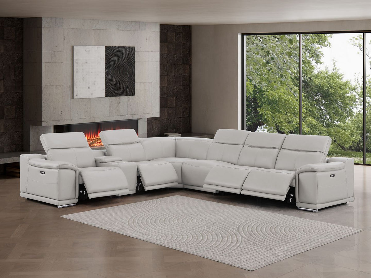 2679 - 7-Piece L-Shaped Power Reclining Sectional In Genuine Leather (4 Recliners)