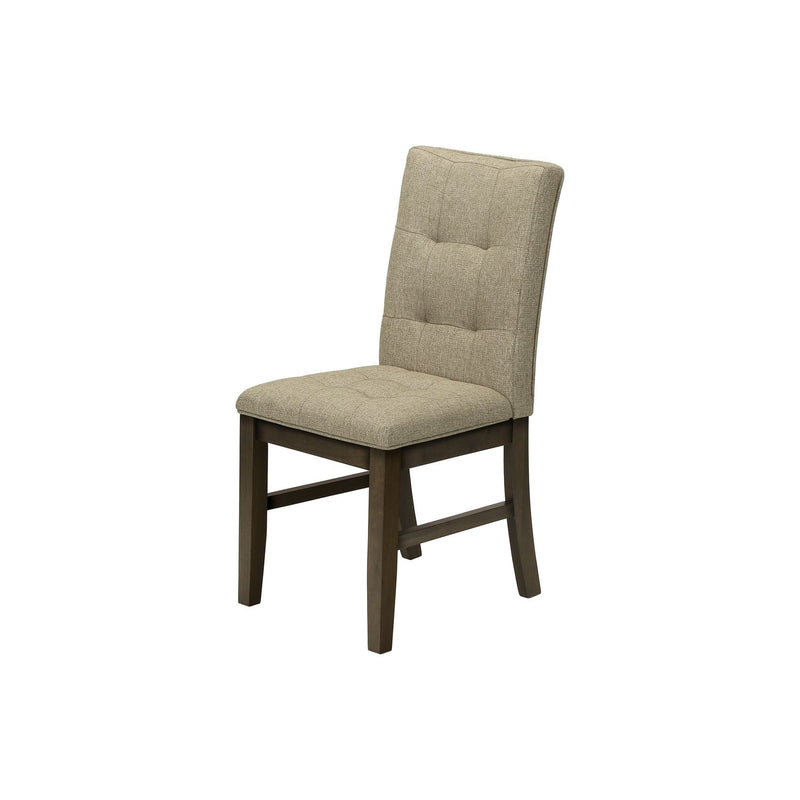 Pair of brown 8th Street dining chairs in a set, featuring wooden legs and cushioned seats for a stylish dining room.