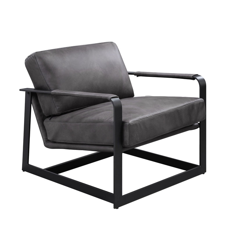 Locnos - Accent Chair - Gray Top Grain Leather & Black - R&R Furniture Gallery (Fountain Valley, CA)