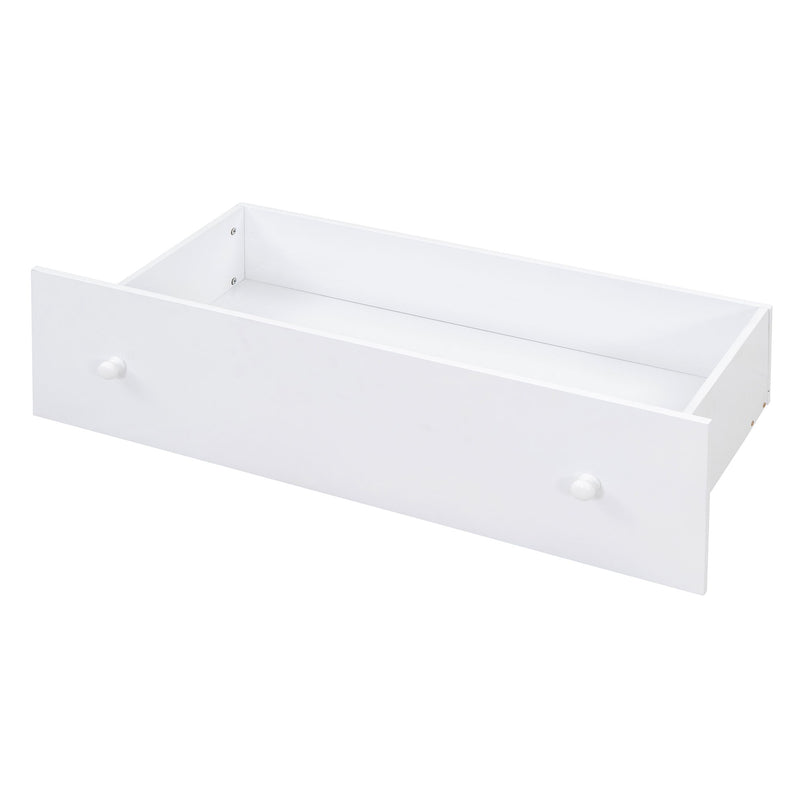 DreamHaus loft platform bed with 7 drawers, full guardrails, modern L-shaped design, space-saving furniture for bedrooms.