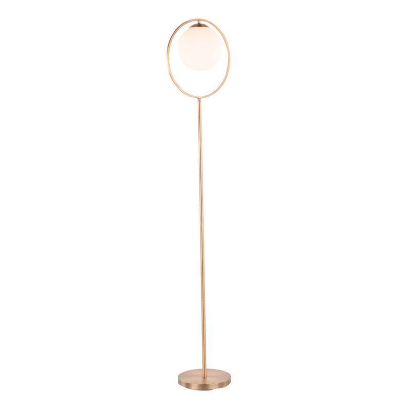 Lumi Source Moon contemporary floor lamp with gold finish and frosted glass shade, modern lighting for living rooms or bedrooms.