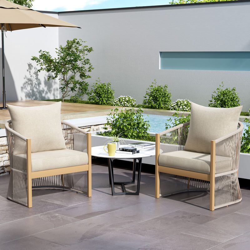 Modern Curved Aluminum Lounge Chair With Stylish Rope Weave Design And Cushioned Comfort For Outdoor - R&R Furniture Gallery (Fountain Valley, CA)