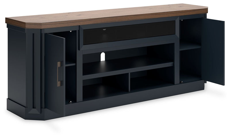 Landocken - XL TV Stand W/Fireplace Option - Brown / Blue - R&R Furniture Gallery (Fountain Valley, CA)