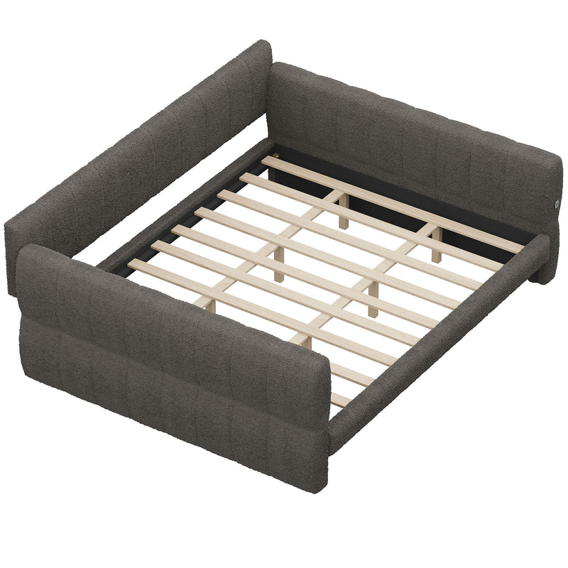 Dreamland upholstered storage platform bed with built-in USB charging ports, featuring a padded headboard and modern design.