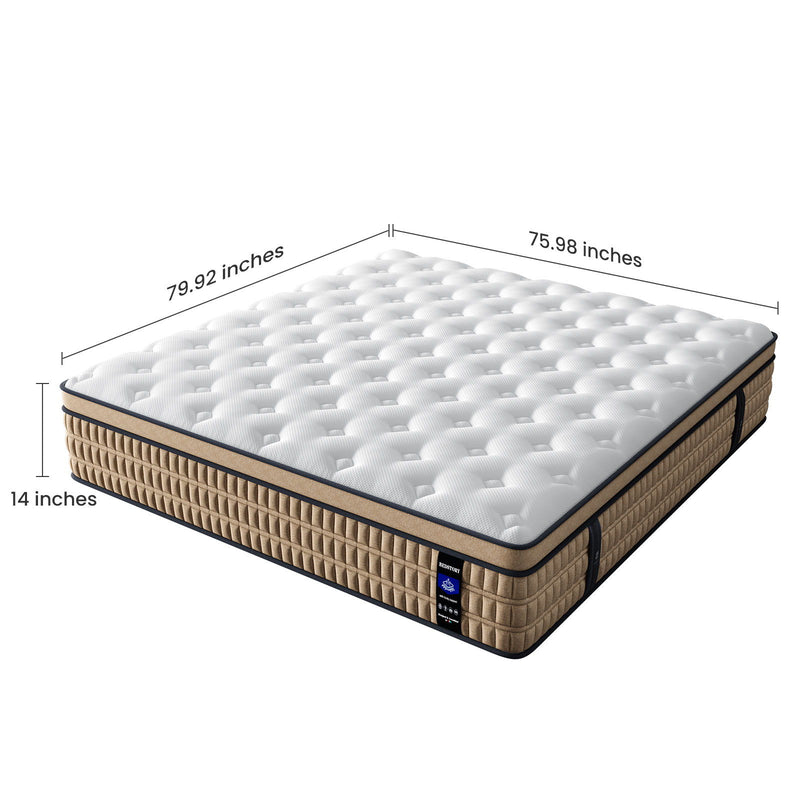 14" King Mattress Hotel Collection Hybrid Mattress With Gel Memory Foam & Pocket Springs - Brown / White - R&R Furniture Gallery (Fountain Valley, CA)