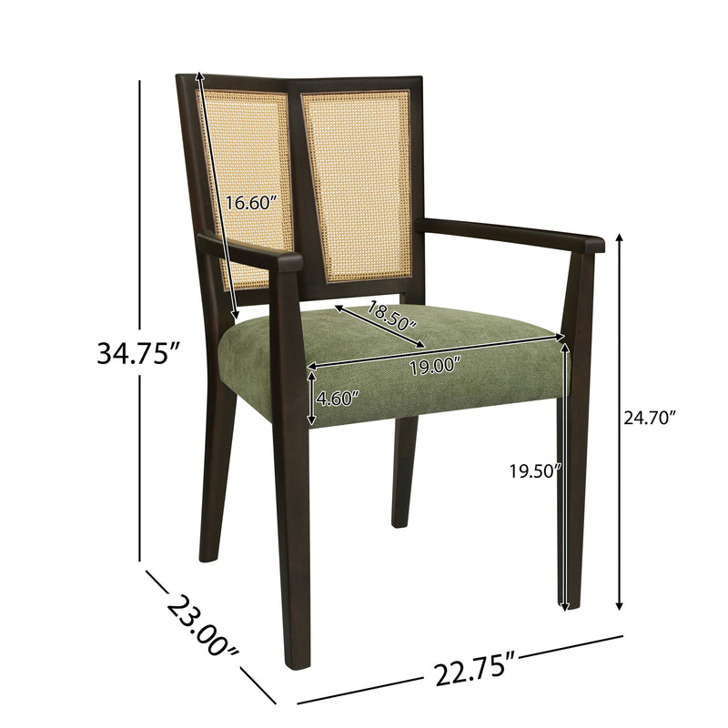 Mid Century Modern Arm Dining Chair Set With Rattan Backrest - R&R Furniture Gallery (Fountain Valley, CA)