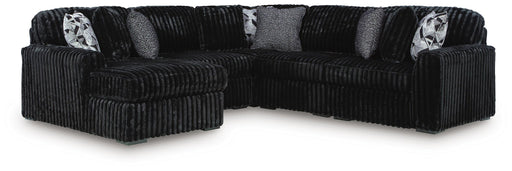 Signature Design by Ashley Midnight-Madness stationary sectional with plush cushions and dark fabric upholstery.