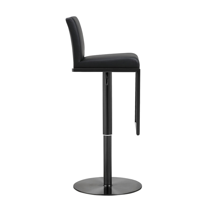 Black steel Amalfi barstool by TOV Furniture with adjustable height and modern design, featuring a sleek black finish.