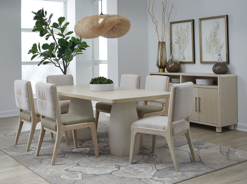Zinnia Upholstered Dining Chair in White Sand, Buttermilk Leather and Dune Chenille
