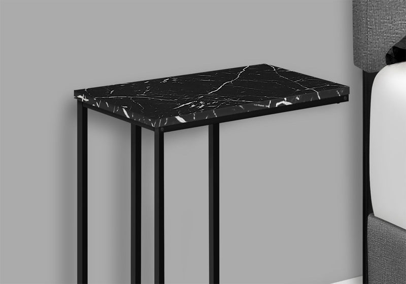 Accent Table, C - Shaped, Marble Look Modern Design - Black - R&R Furniture Gallery (Fountain Valley, CA)