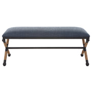 Uttermost Firth accent bench with wooden top and black metal legs, stylish and modern furniture piece.