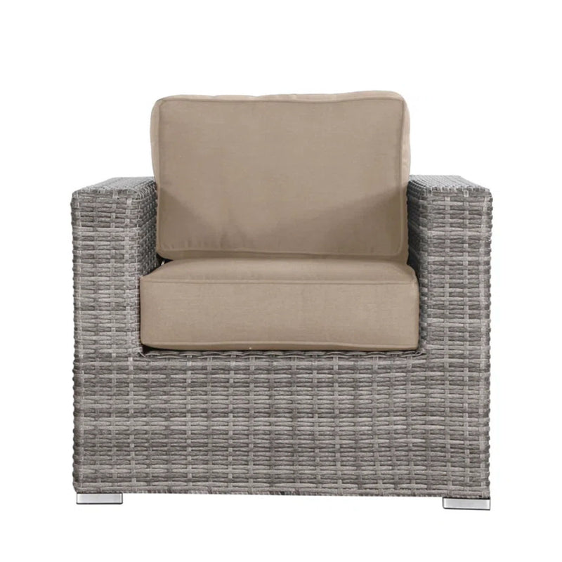 LSI Patio Furniture arm chair with cushions, stylish outdoor patio chair featuring a modern design and comfortable seating.