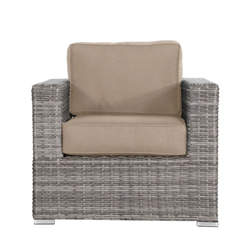LSI Patio Furniture arm chair with cushions, stylish outdoor patio chair featuring a modern design and comfortable seating.