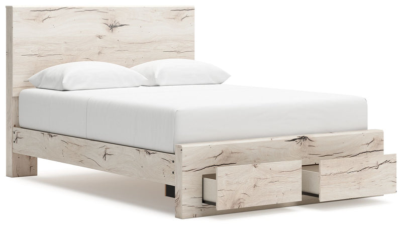 Signature Design by Ashley Lawroy panel bed with built-in storage drawers, showcasing a modern wooden frame and sleek design