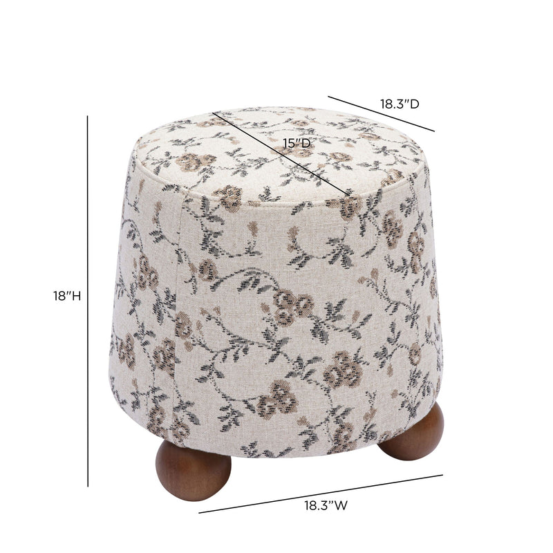 Jaine - Floral Jacquard Ottoman - Beige