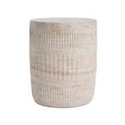 Beige lightweight concrete side table with travertine top by Noble House, suitable for outdoor and indoor use.