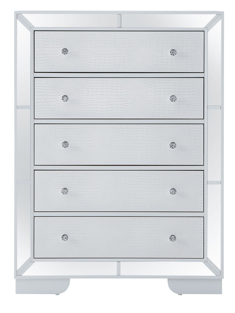 White storage chest from Glory Furniture accent chests collection, featuring a sleek design with a smooth surface and functional storage space.