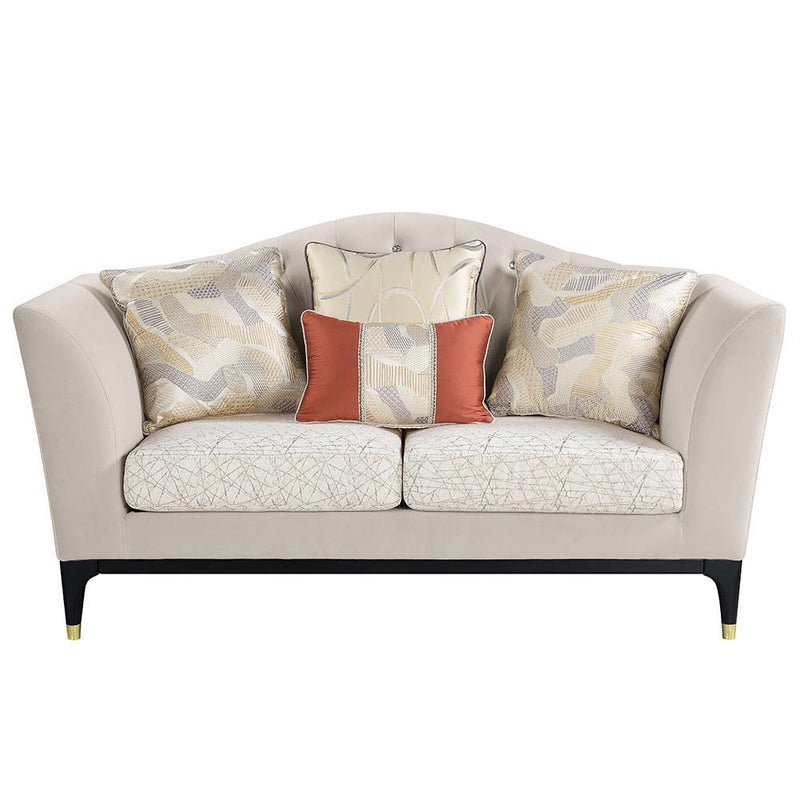 Tayden - Loveseat With 4 Pillows - Beige Velvet - R&R Furniture Gallery (Fountain Valley, CA)