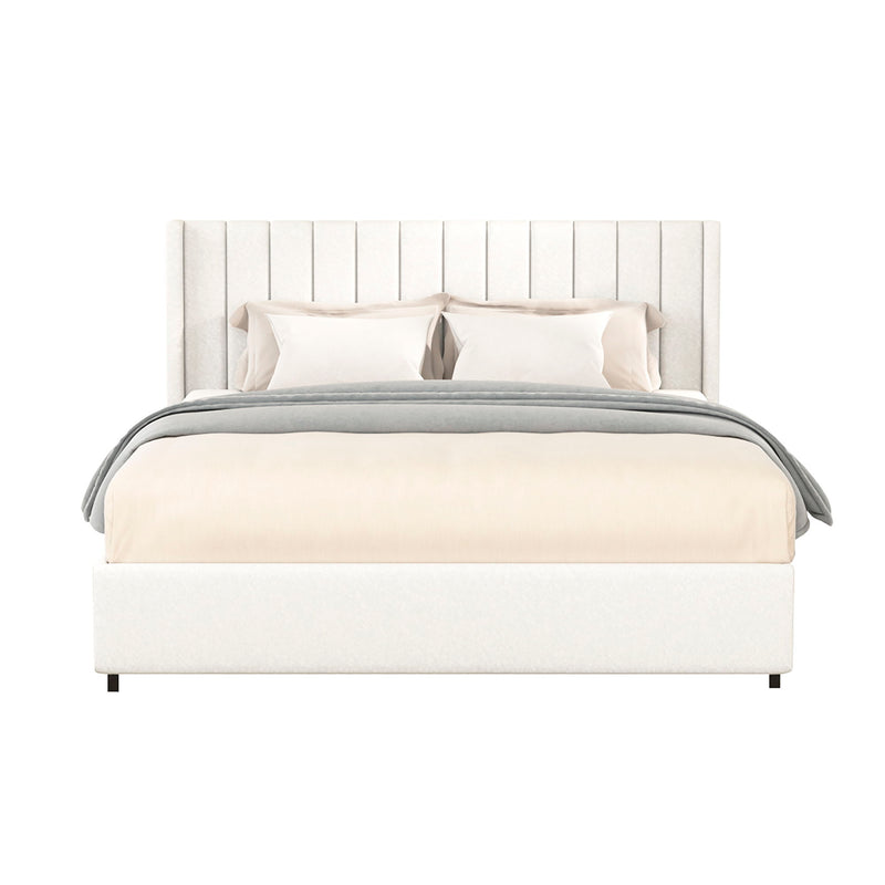 Anda - Boucle Upholstered Platform Bed With Patented Drawers Storage - Ivory - R&R Furniture Gallery (Fountain Valley, CA)