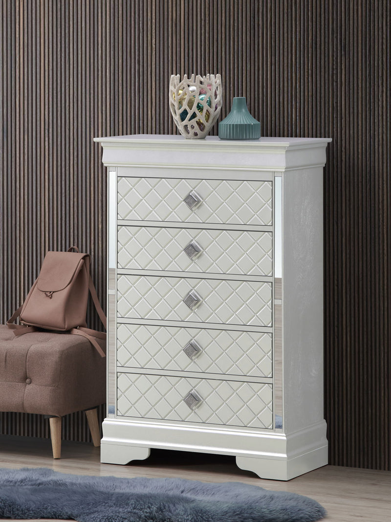 Glory Furniture Verona accent chest with a sleek wooden finish, featuring storage drawers and elegant design.