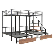 Full Over Twin-Twin Triple Bunk Bed With Drawers And Staircase - Black - R&R Furniture Gallery (Fountain Valley, CA)