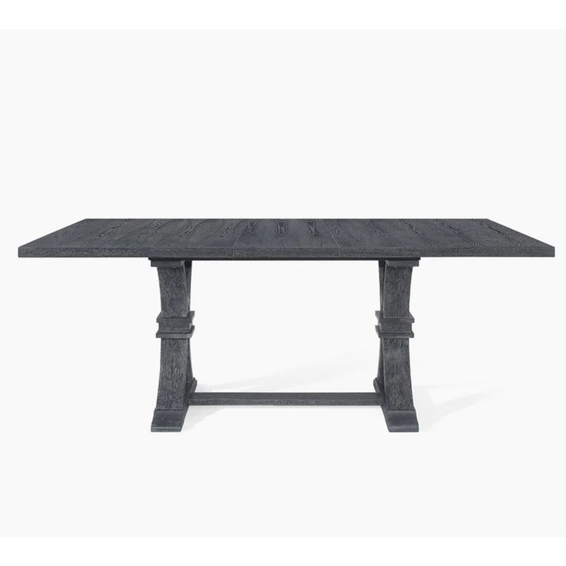 Rustic gray Devingo extendable dining table by Noble House with wood extension leaves, showcasing a sturdy, stylish dining surface.