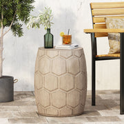 Outdoor lightweight concrete side table by Noble House with a natural finish, showcasing a modern and sturdy design.