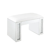 Nysa - Vanity Stool - Ivory Synthetic Leather , Mirrored & Faux Crystals - R&R Furniture Gallery (Fountain Valley, CA)