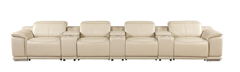 9762 - 7-Piece Italian Top Grain Leather Power Reclining Sofa With 4 Power Recliners - Beige