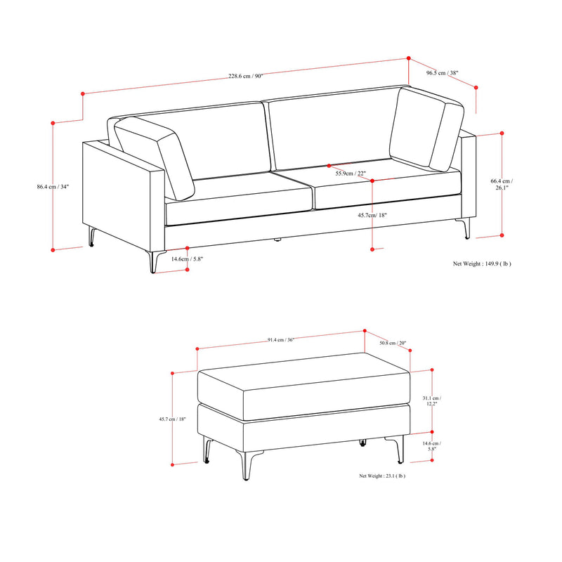 Ava - Mid Century Sofa With Ottoman Set - R&R Furniture Gallery (Fountain Valley, CA)