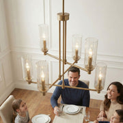 Timeless - 6 Lights Chandelier With Clear Ribbed Satin - Antique Brass / Clear / Gold - R&R Furniture Gallery (Fountain Valley, CA)