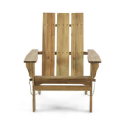 Natural wood outdoor foldable Adirondack arm chair with slat back by Noble House, ideal for patio and garden relaxation.