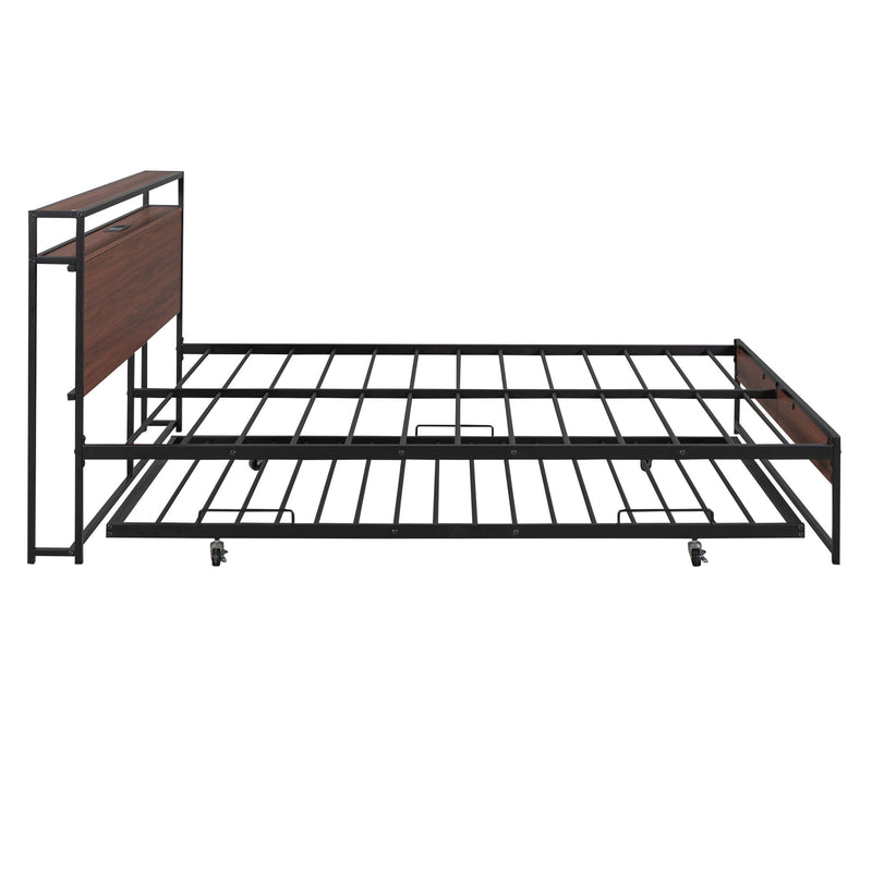 Platform Bed Frame With Trundle, USB Ports And Slat Support, No Box Spring Needed - R&R Furniture Gallery (Fountain Valley, CA)