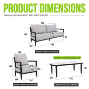 Life Outside 4-piece outdoor conversation set with chairs, bench sofa, tables, and Sunbrella cushions on a patio.