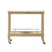Natural ash TOV Furniture Slosh bar cart with sleek wooden shelves and metal frame, ideal for stylish home bar setups.